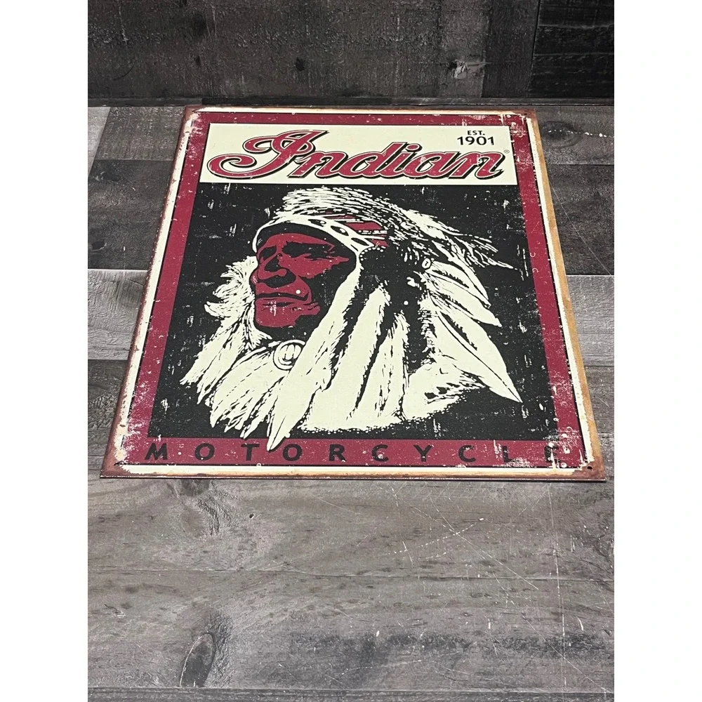 Indian Motorcycle Tin Metal Sign Vintage Retro Wall Decor Est 1901 DE1270